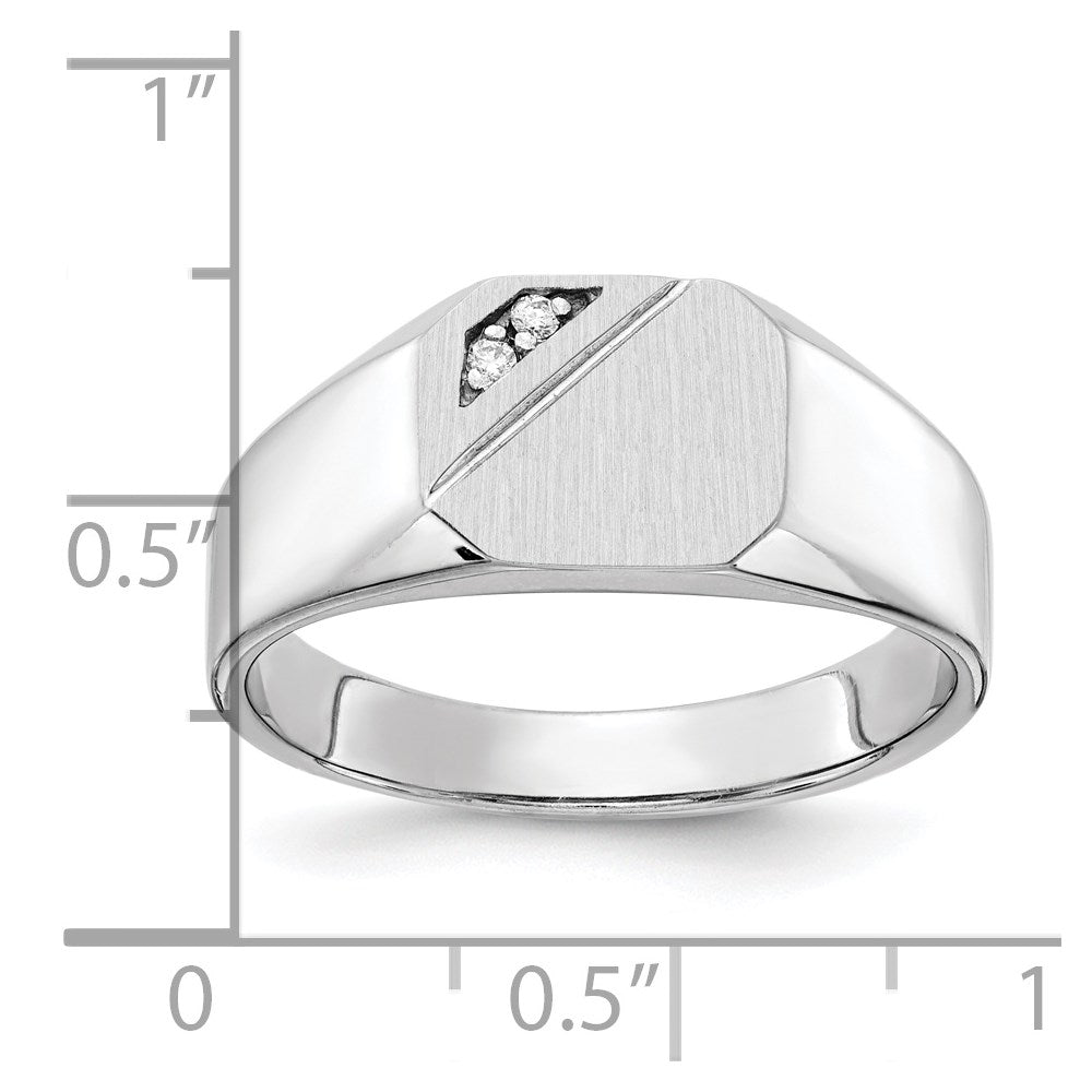 14K White Gold 9.0x10.0mm Open Back AAA Real Diamond Signet Ring