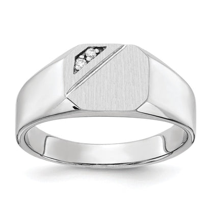 14K White Gold 9.0x10.0mm Open Back AAA Real Diamond Signet Ring
