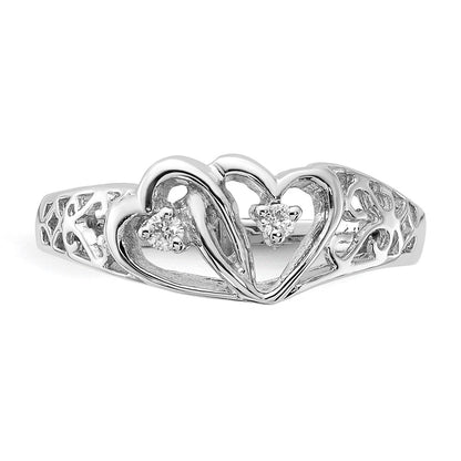14k White Gold A Real Diamond heart ring