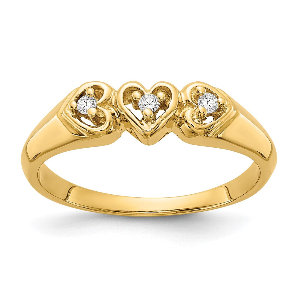 14K Yellow Gold Aaa Diamond Heart Ring
