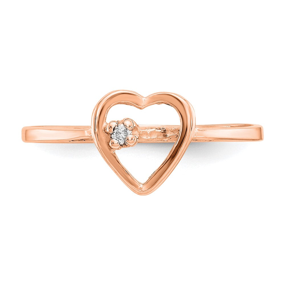 14K Rose Gold Polished Aa Diamond Heart Ring
