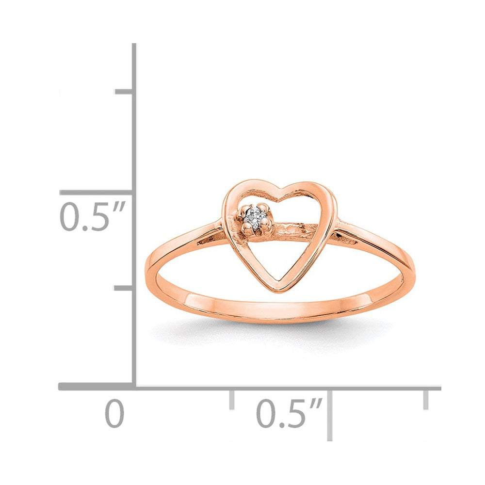 14K Rose Gold Polished Aa Diamond Heart Ring