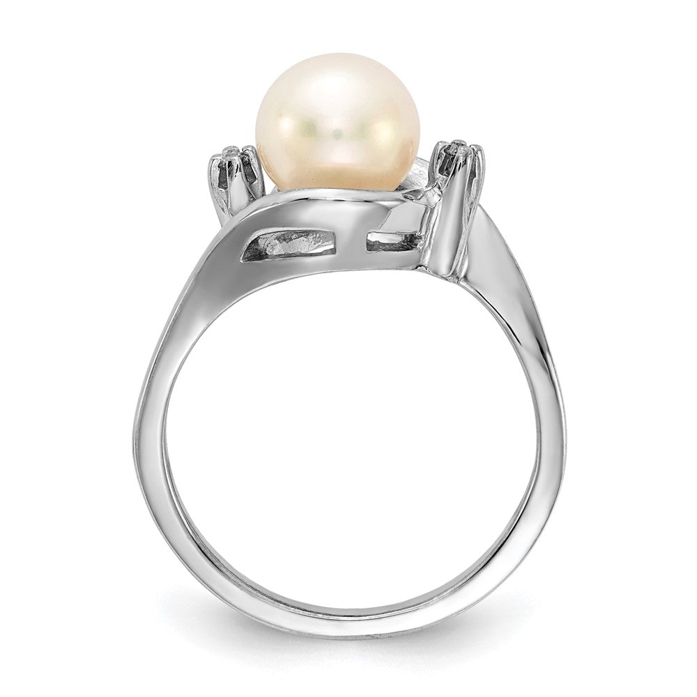 14k White Gold 7mm FW Cultured Pearl VS Real Diamond ring