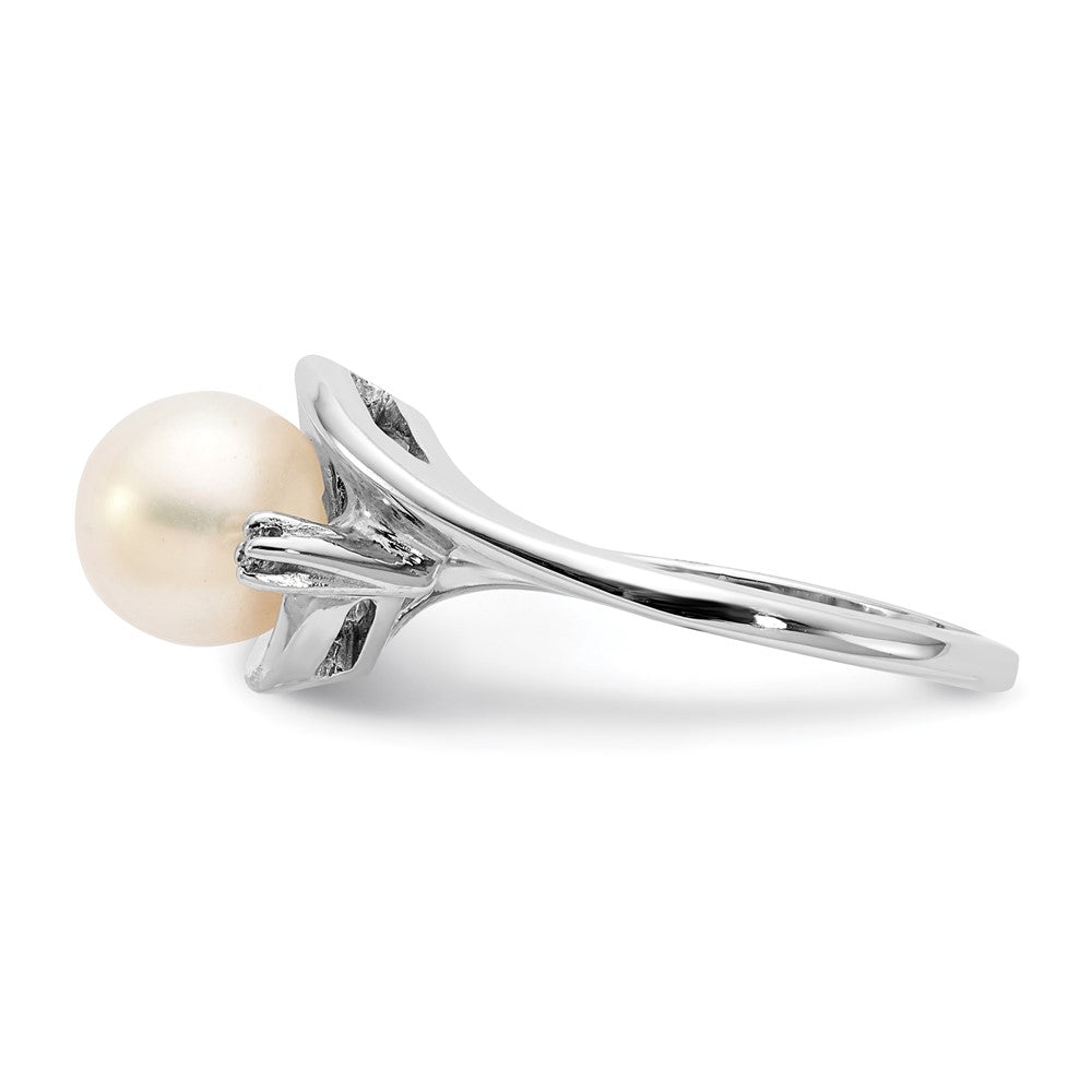 14k White Gold 7mm FW Cultured Pearl VS Real Diamond ring