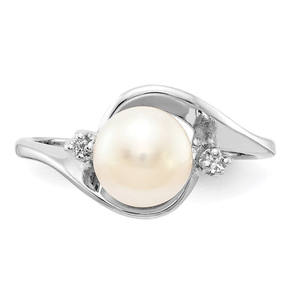 14k White Gold 7mm FW Cultured Pearl VS Real Diamond ring