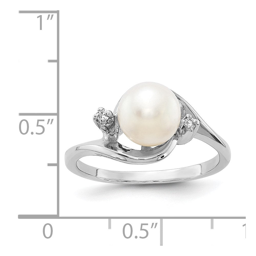 14k White Gold 7mm FW Cultured Pearl VS Real Diamond ring