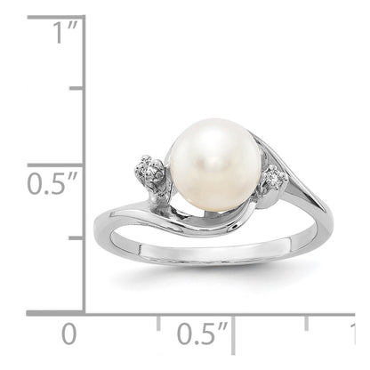 14k White Gold 7mm FW Cultured Pearl VS Real Diamond ring