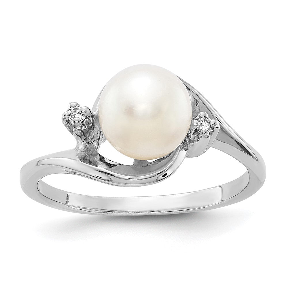 14k White Gold 7mm FW Cultured Pearl VS Real Diamond ring