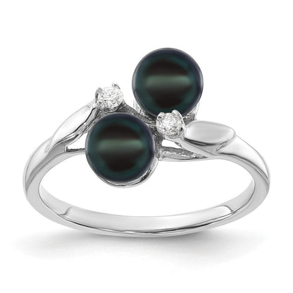 14k White Gold 5mm Black FW Cultured Pearl AAA Diamond ring