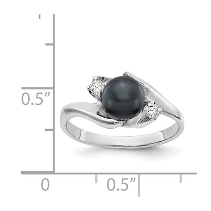 14k White Gold 6mm Black FW Cultured Pearl VS Real Diamond ring