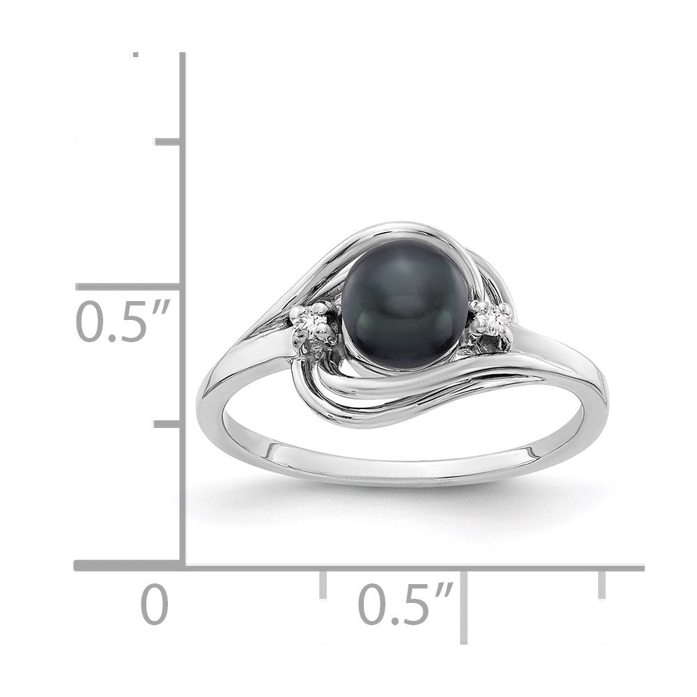 14k White Gold 5.5mm Black FW Cultured Pearl VS Real Diamond ring