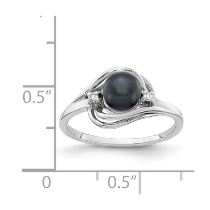 14k White Gold 5.5mm Black FW Cultured Pearl VS Real Diamond ring