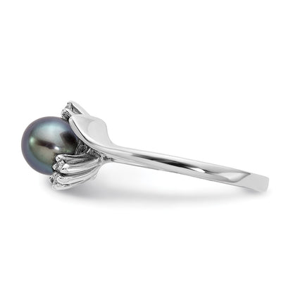 14k White Gold 6mm Black FW Cultured Pearl A Real Diamond ring