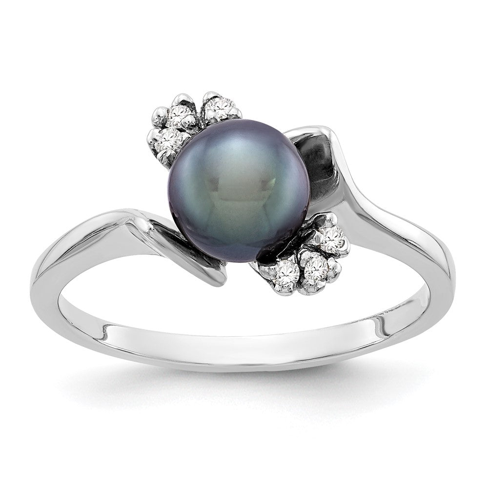 14k White Gold 6mm Black FW Cultured Pearl A Real Diamond ring
