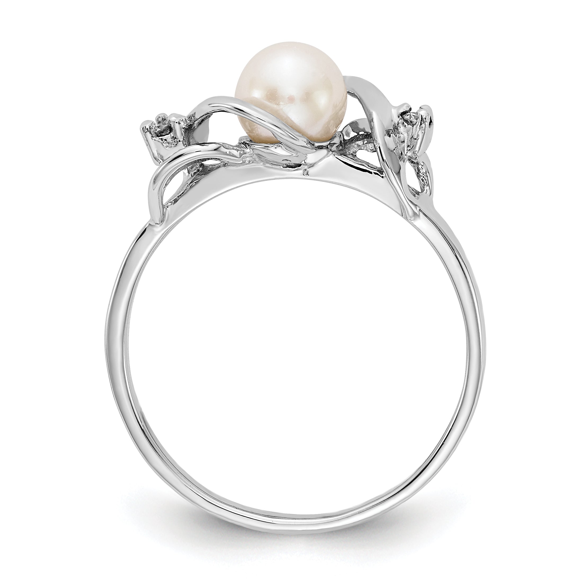 14K White Gold 5.5mm Fw Cultured Pearl A Diamond Ring