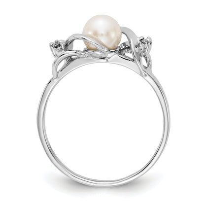 14K White Gold 5.5mm Fw Cultured Pearl A Diamond Ring