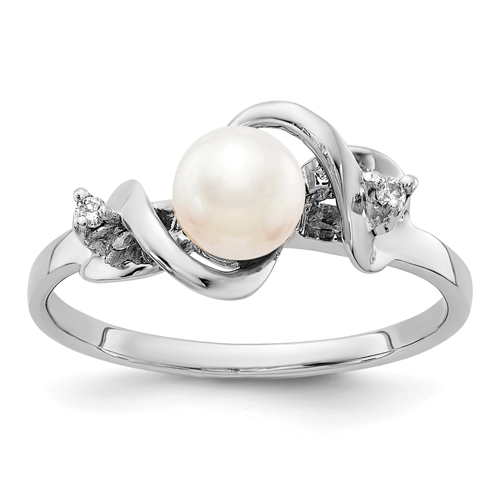 14K White Gold 5.5mm Fw Cultured Pearl A Diamond Ring