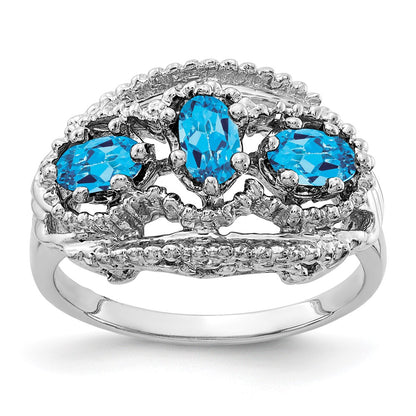 14k White Gold 5x3mm Oval Blue Topaz ring