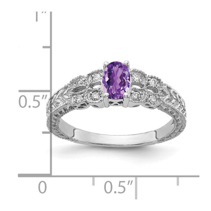 Solid 14k White Gold 6x4mm Oval Simulated Amethyst AAA CZ Ring