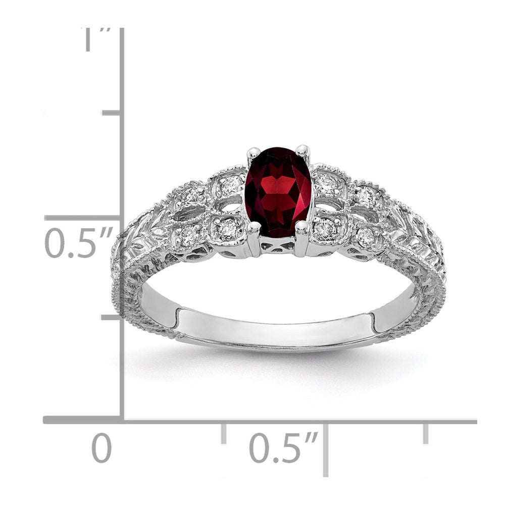 14k White Gold 6x4mm Oval Garnet Checker AA Real Diamond ring