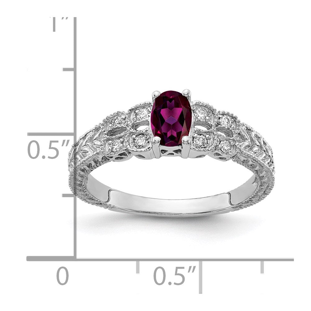 Solid 14k White Gold 6x4mm Oval Rhodolite Simulated Garnet A CZ Ring