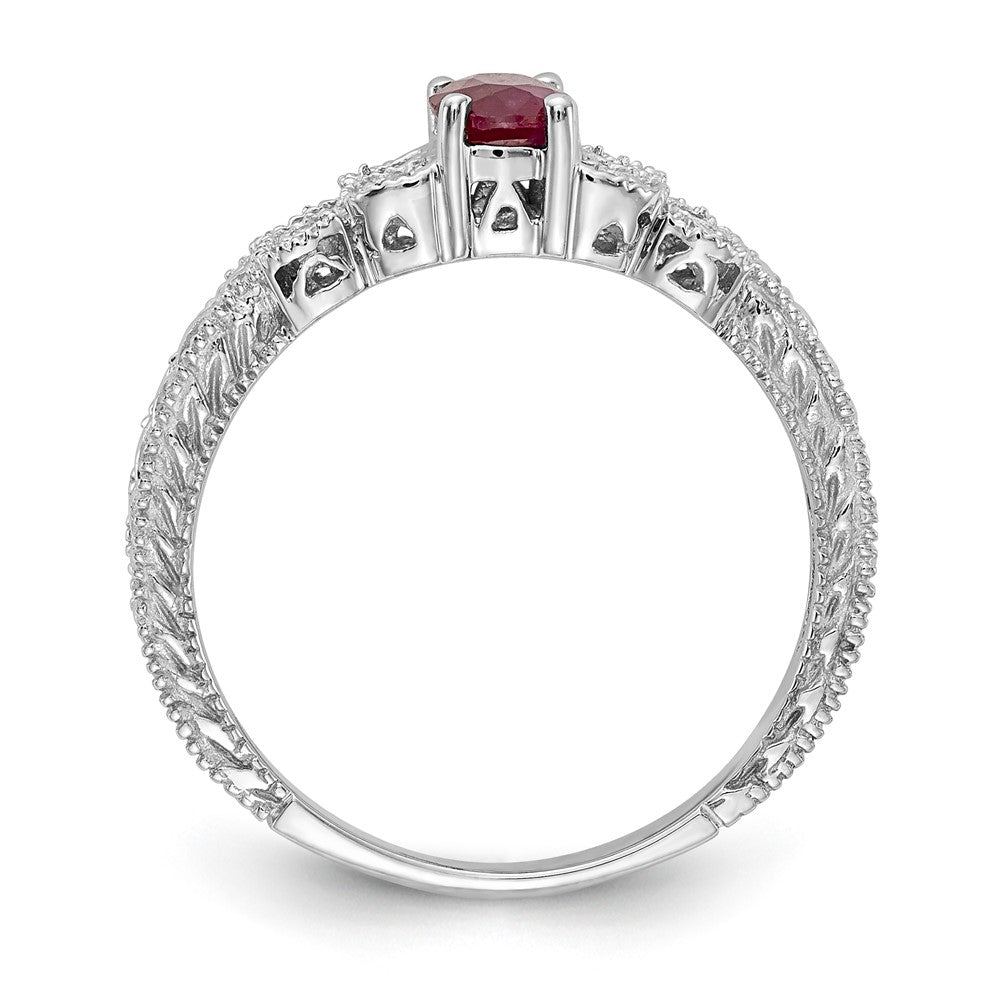Solid 14k White Gold 6x4mm Oval Simulated Ruby AA CZ Ring