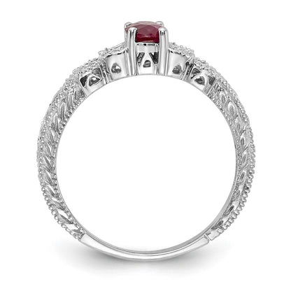 Solid 14k White Gold 6x4mm Oval Simulated Ruby AA CZ Ring