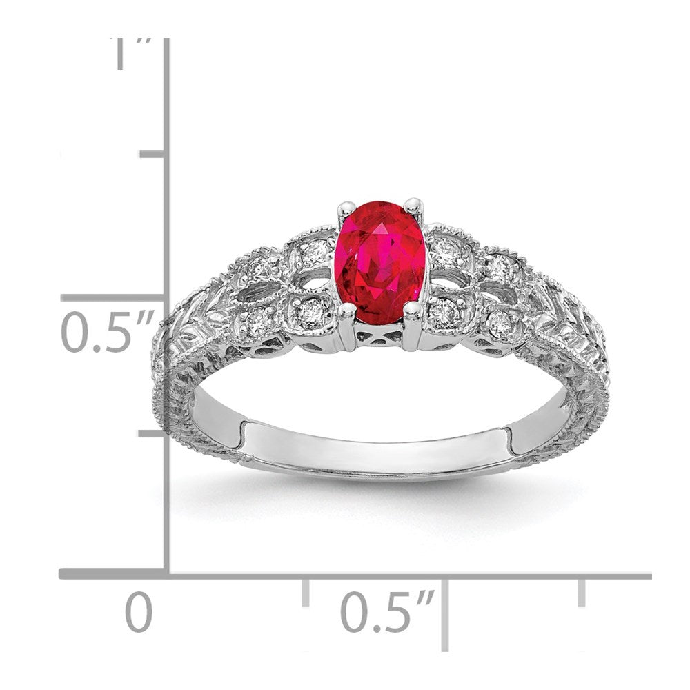 Solid 14k White Gold 6x4mm Oval Simulated Ruby AA CZ Ring
