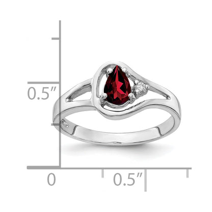14k White Gold 6x4mm Pear Garnet Checker AA Real Diamond ring