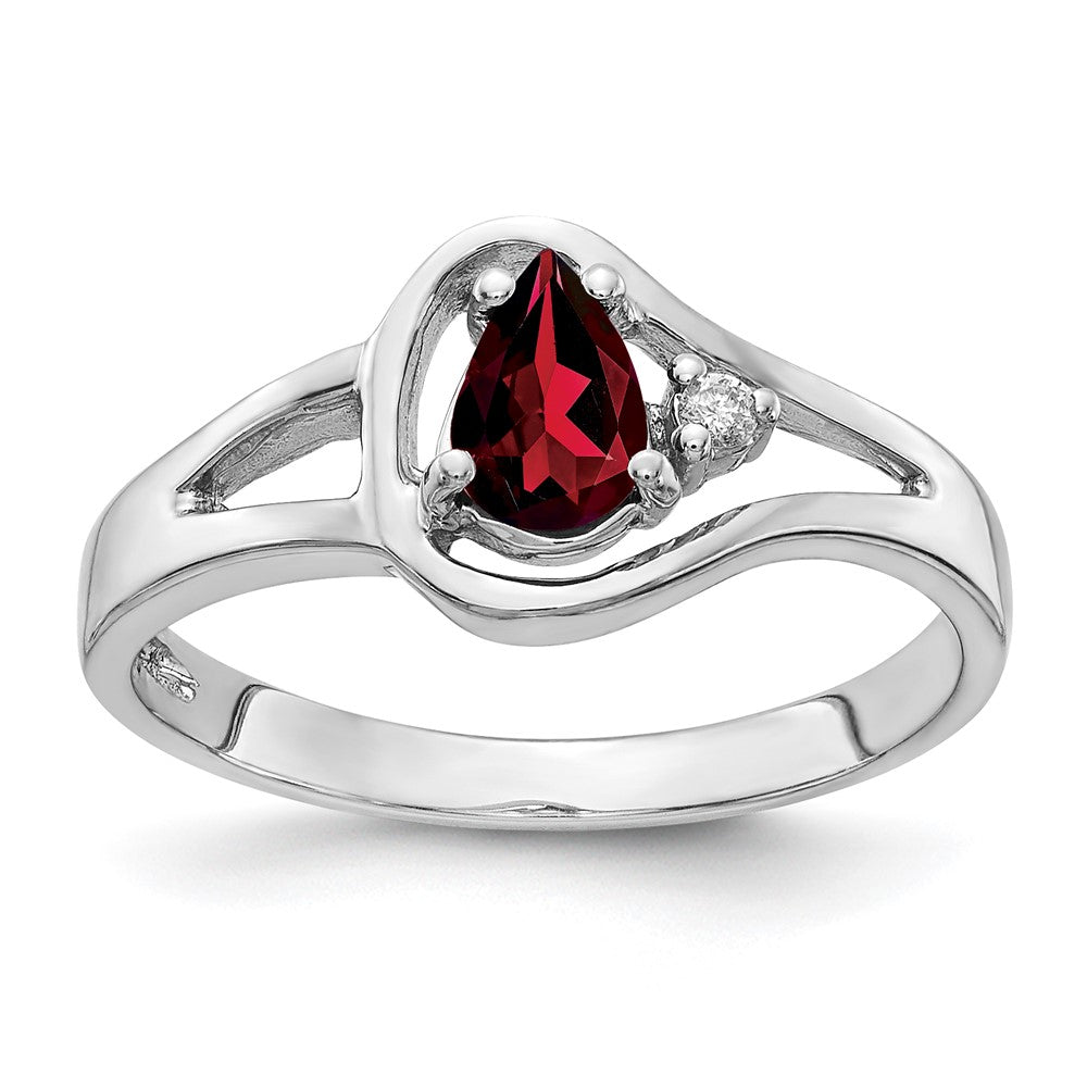 14k White Gold 6x4mm Pear Garnet Checker AA Real Diamond ring
