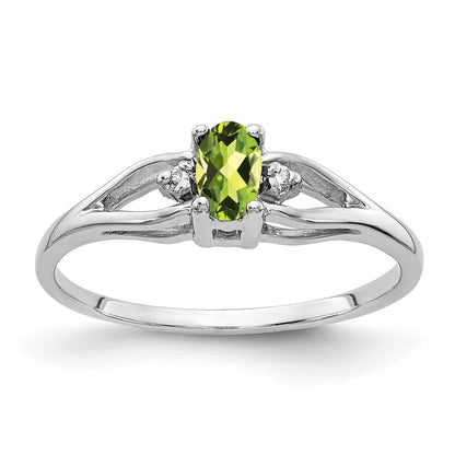 14K White Gold 5X3mm Oval Peridot Aaa Diamond Ring