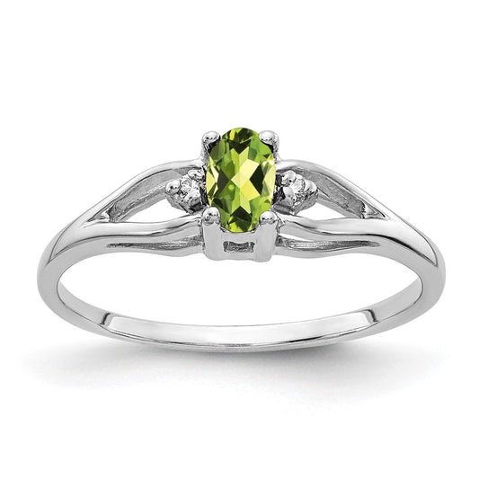 14K White Gold 5X3mm Oval Peridot Aaa Diamond Ring