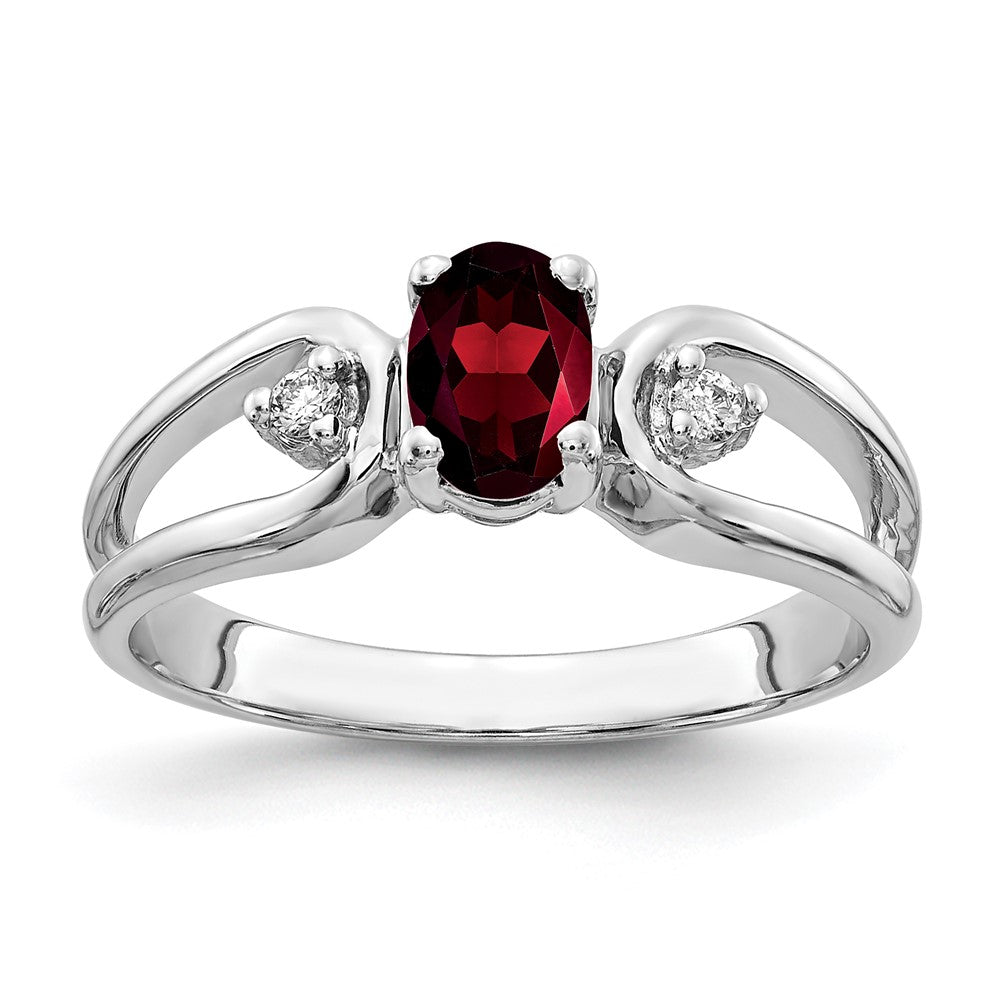 14k White Gold 6x4mm Oval Garnet Checker AA Real Diamond ring