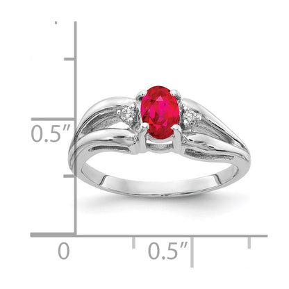 Solid 14k White Gold 6x4mm Oval Simulated Ruby AA CZ Ring
