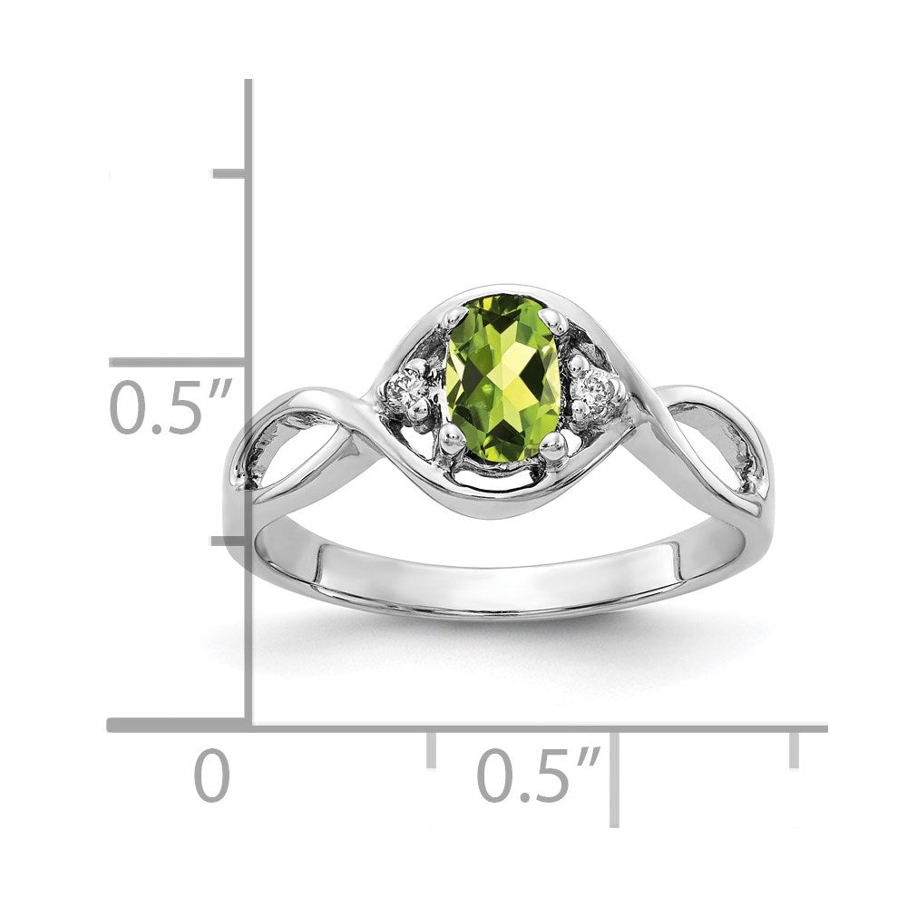 14K White Gold 6X4mm Oval Peridot Aaa Diamond Ring