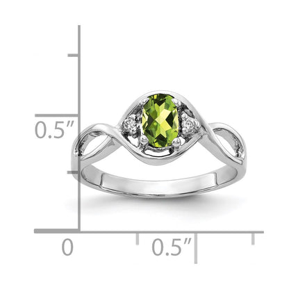 14K White Gold 6X4mm Oval Peridot Vs Diamond Ring