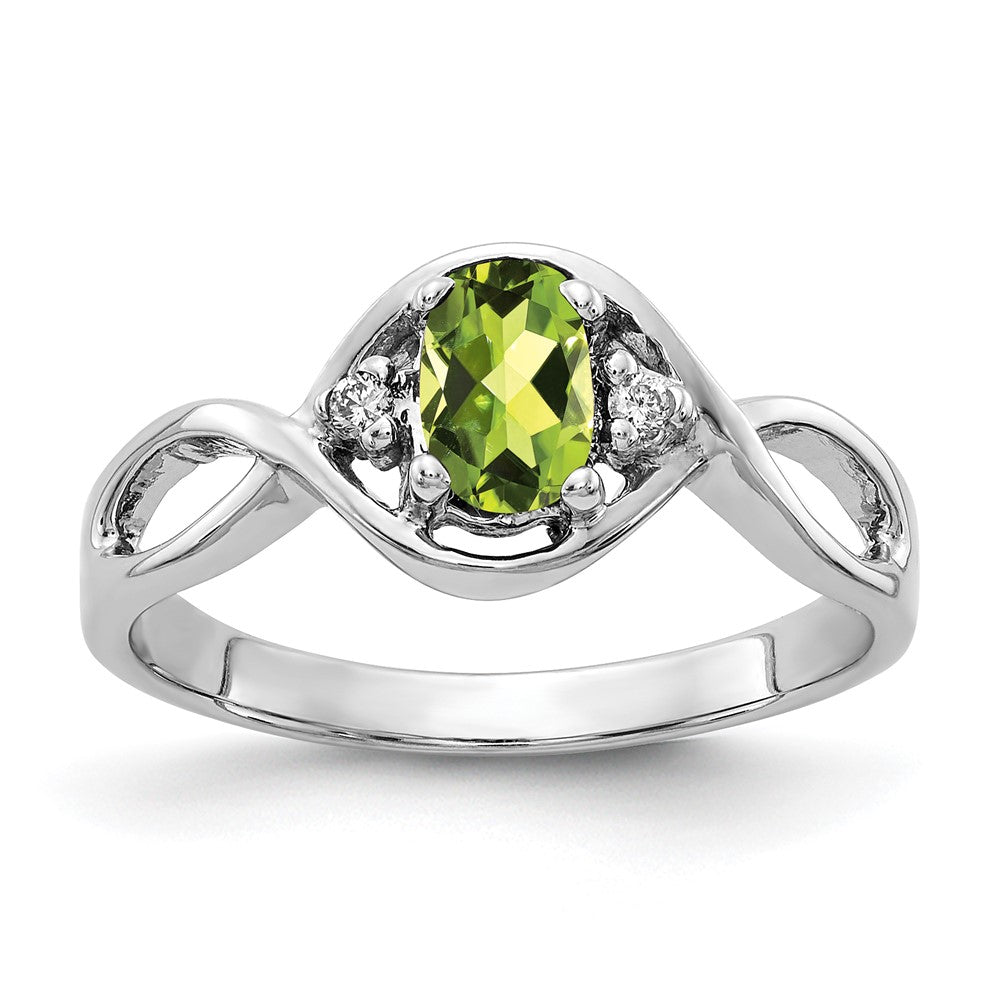 14K White Gold 6X4mm Oval Peridot Aaa Diamond Ring