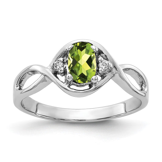 14K White Gold 6X4mm Oval Peridot Aaa Diamond Ring