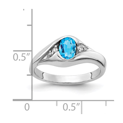 14k White Gold 6x4mm Oval Blue Topaz AAA Real Diamond ring