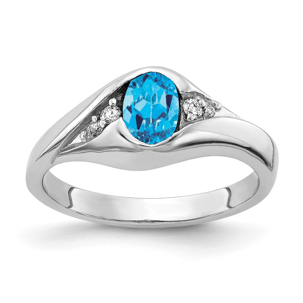 14k White Gold 6x4mm Oval Blue Topaz AA Real Diamond ring
