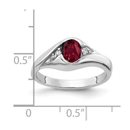 14k White Gold 6x4mm Oval Created Ruby AAA Real Diamond ring