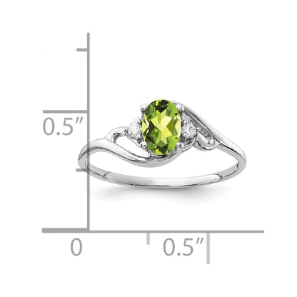 14K White Gold 6X4mm Oval Peridot Checker A Diamond Ring