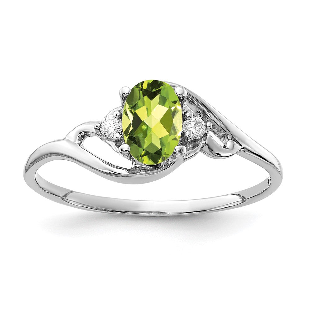 14K White Gold 6X4mm Oval Peridot Vs Diamond Ring