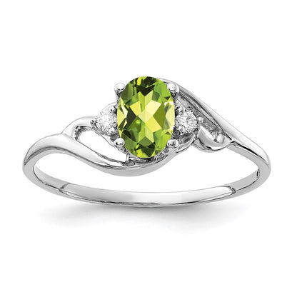 14K White Gold 6X4mm Oval Peridot Vs Diamond Ring