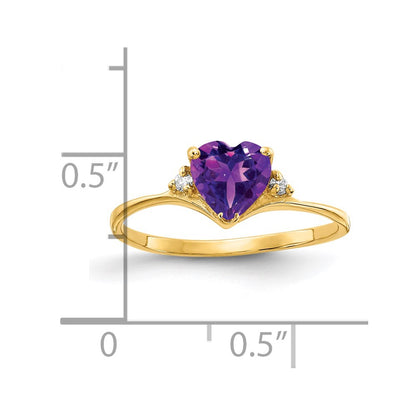 14K Yellow Gold 6mm Heart Amethyst A Diamond Ring