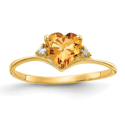 14K Yellow Gold 6mm Heart Citrine A Diamond Ring
