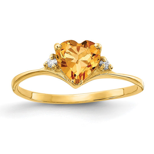 14K Yellow Gold 6mm Heart Citrine A Diamond Ring