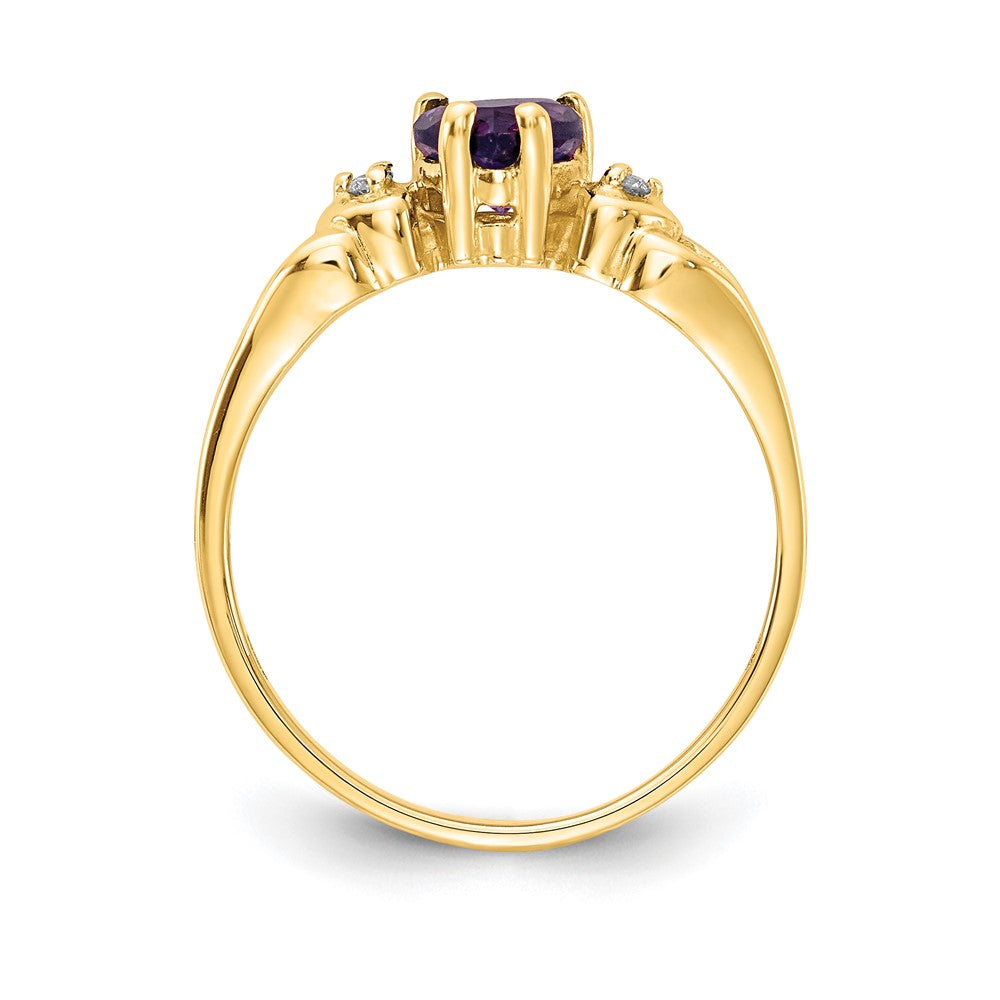 14K Yellow Gold 5mm Heart Amethyst Vs Diamond Ring