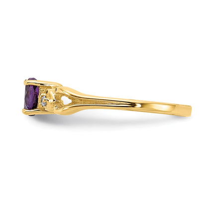 14K Yellow Gold 5mm Heart Amethyst Aa Diamond Ring