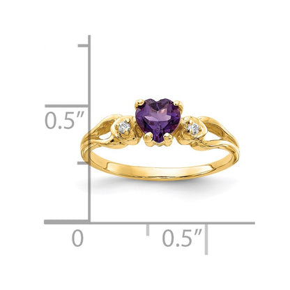 14K Yellow Gold 5mm Heart Amethyst Aa Diamond Ring
